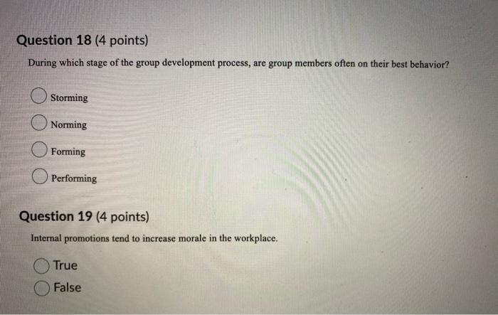 Question 16 (4 points) In an organization, the