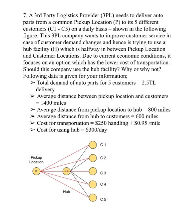 7. A 3rd Party Logistics Provider (3PL) needs to