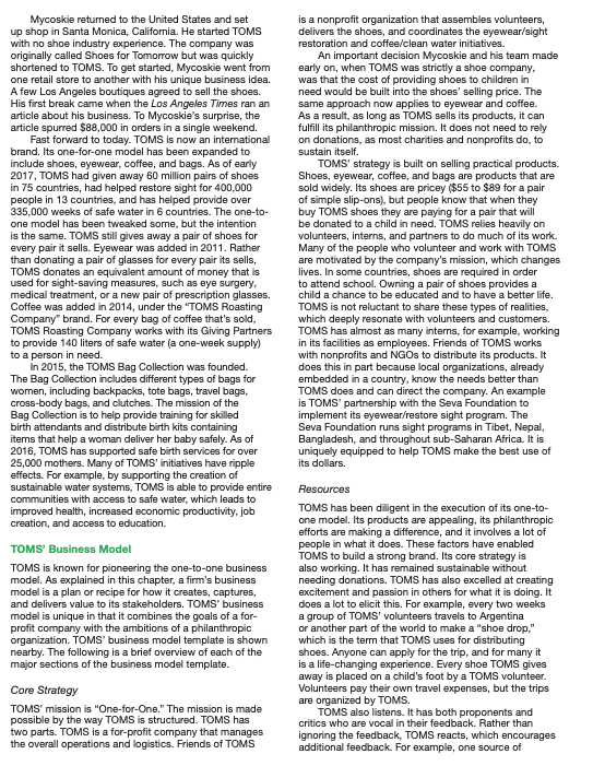 1. Describe TOMs stakeholders. 2. For each of