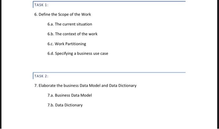 THE SCOPE OF THE WORK & BUSINESS DATA MODEL