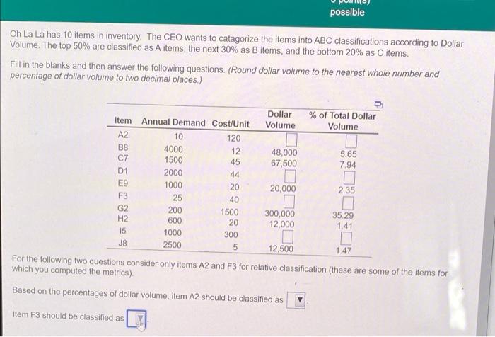 please show work and calculations possible Oh La
