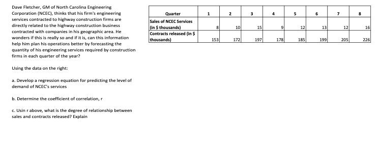 1 4 5 6 7 8 Quarter Sales of NCEC Services (in $