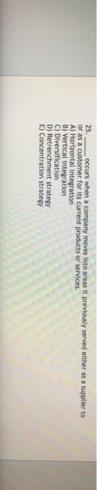 25. occurs when a company moves into areas it