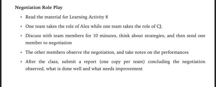 Negotiate as CJ This role play is designed to