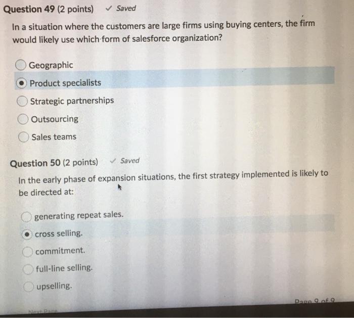 Question 49 (2 points) Saved In a situation where