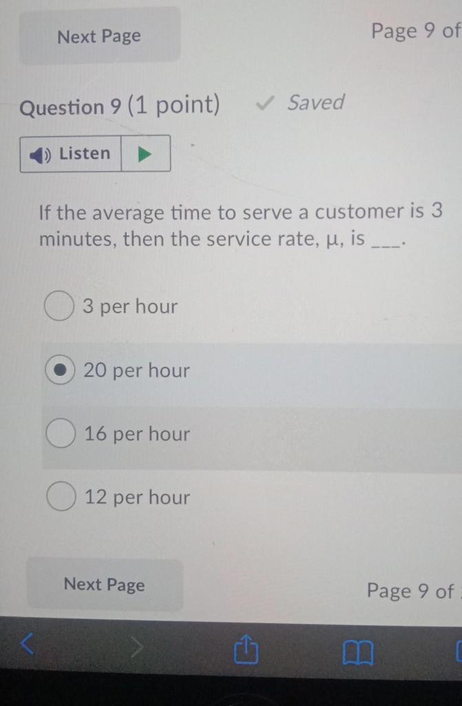 Next Page Page 9 of Question 9 (1 point) Saved