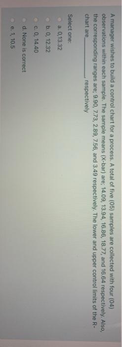 A manager wishes to build a control chart for a