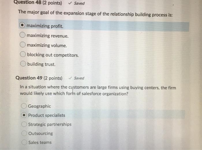 Question 49 (2 points) Saved In a situation where