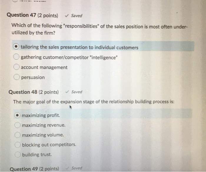 Question 49 (2 points) Saved In a situation where
