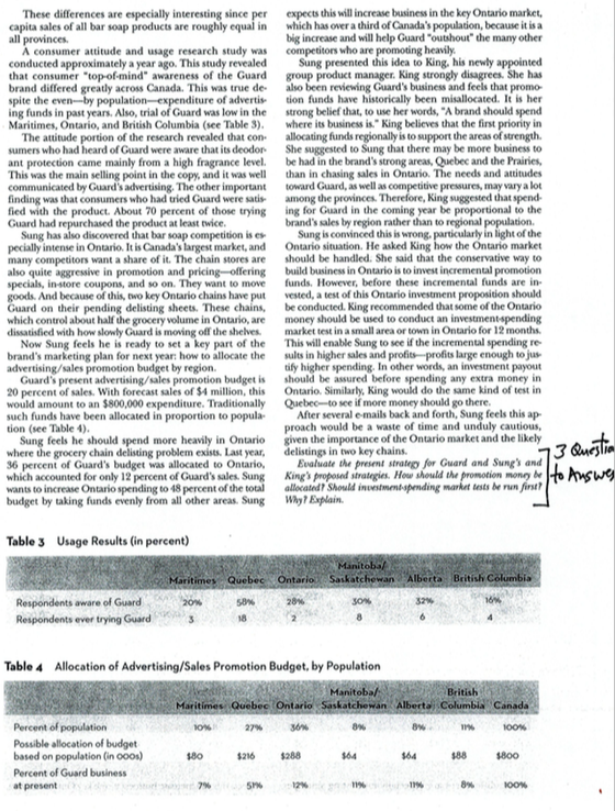 This is a Case Study. The 3 questions can be