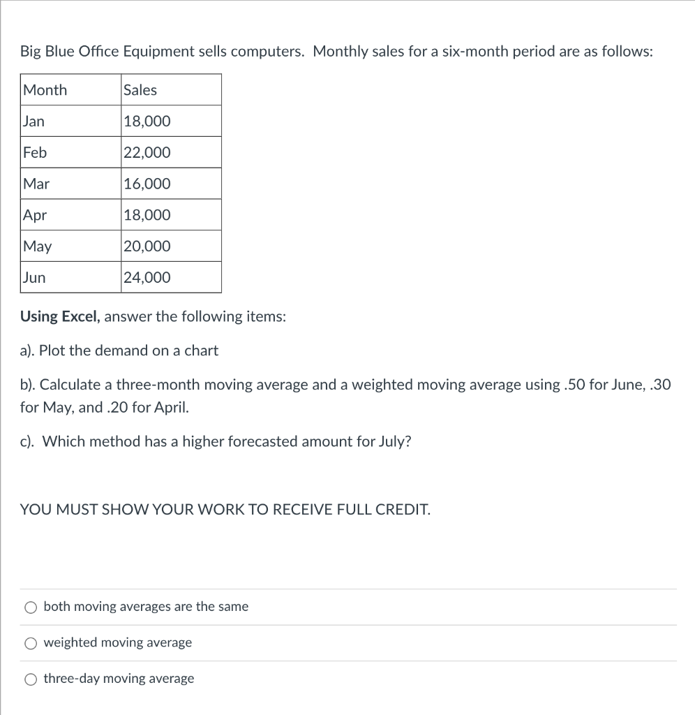 please show how to answer in excel with formulas