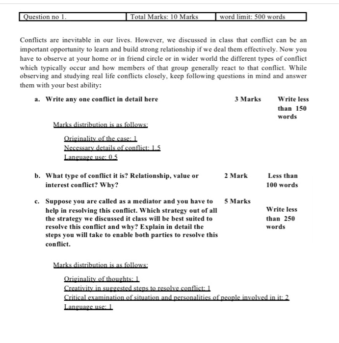 Question no 1. Total Marks: 10 Marks word limit: