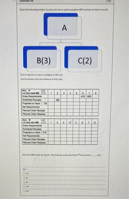 Question 45 2 pts Given the following product