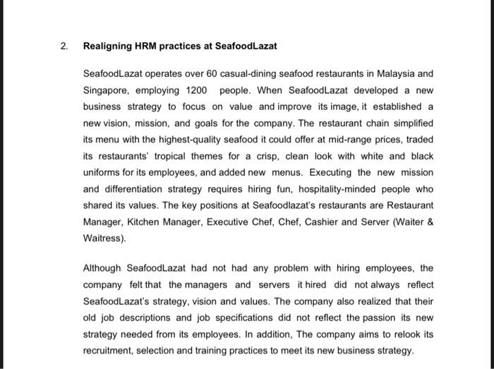 Propose TWO (2) selection methods that can be