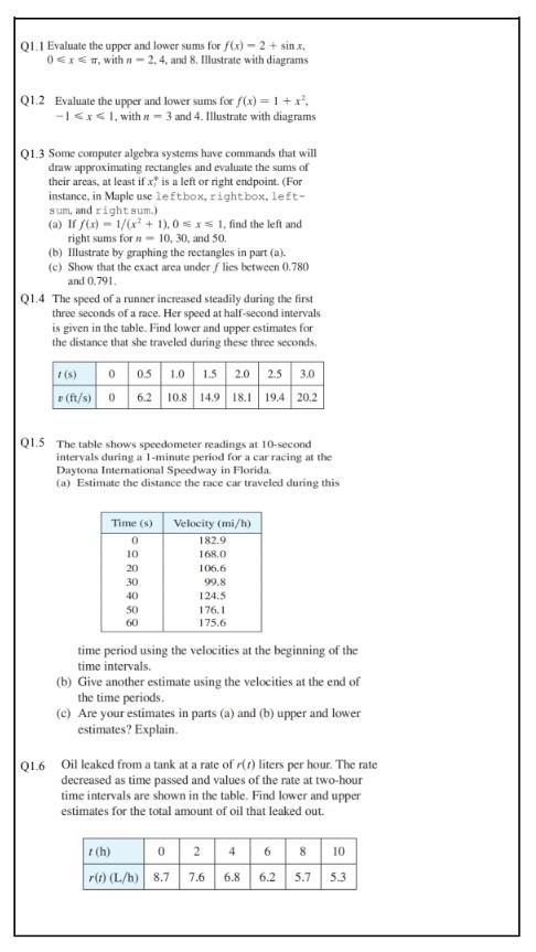 QLI Evaluate the upper and lower sums for f(x) -