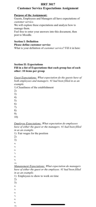 HRT 3017 Customer Service Expectations Assignment