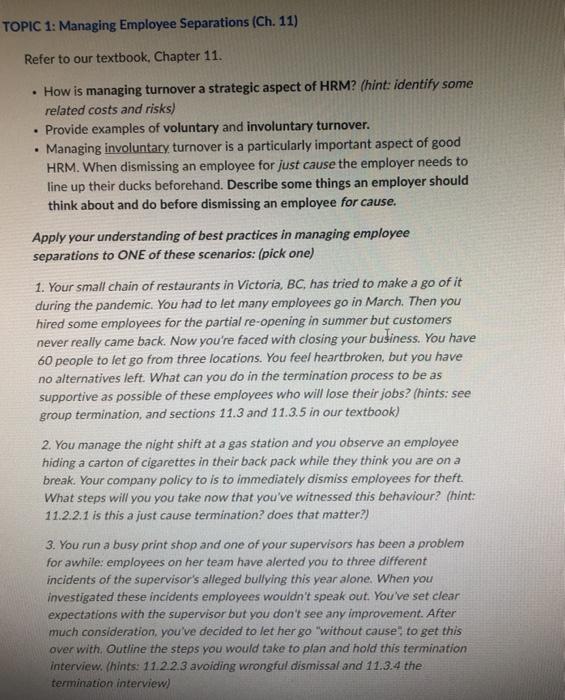 TOPIC 1: Managing Employee Separations (Ch. 11)