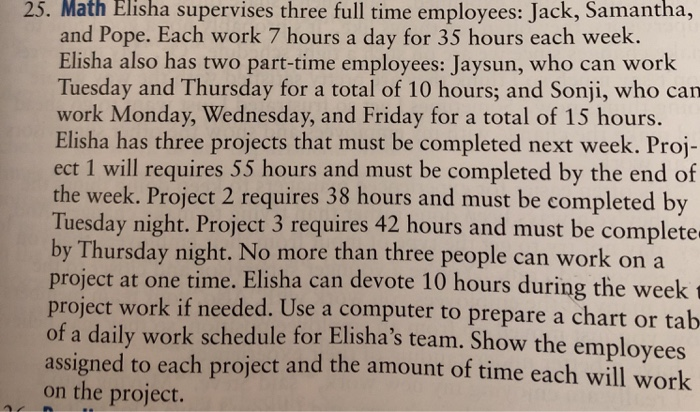 25. Math Elisha supervises three full time