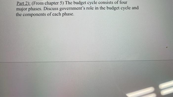 Part 2). (From chapter 5) The budget cycle