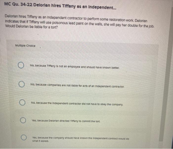 MC Qu. 34-22 Delorlan hires Tiffany as an