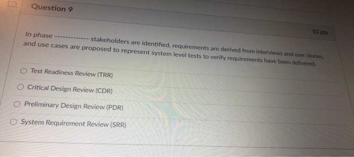 Question 9 10 pts In phase stakeholders are