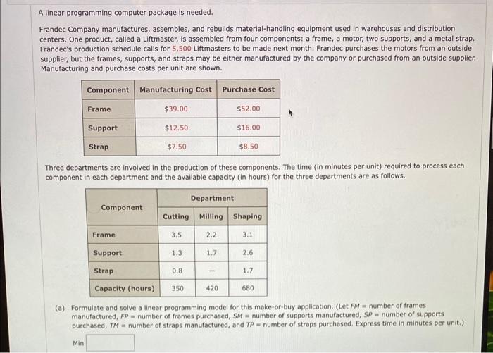 A linear programming computer package is needed.