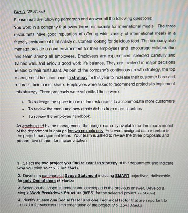 Part 1: (20 Marks) Please read the following