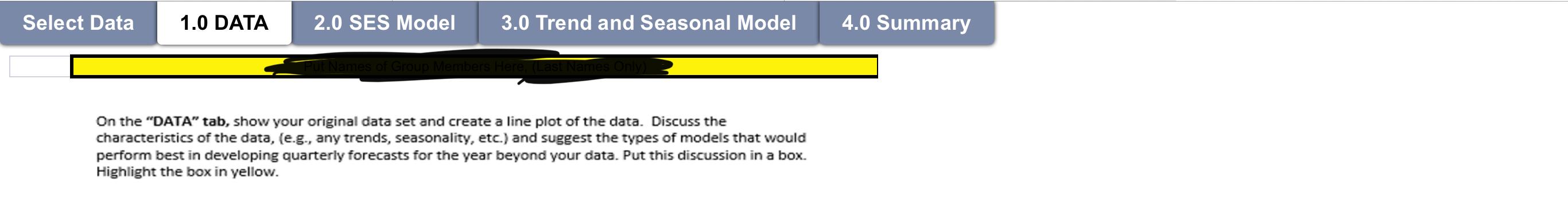 Select Data 1.0 DATA 2.0 SES Model 3.0 Trend and
