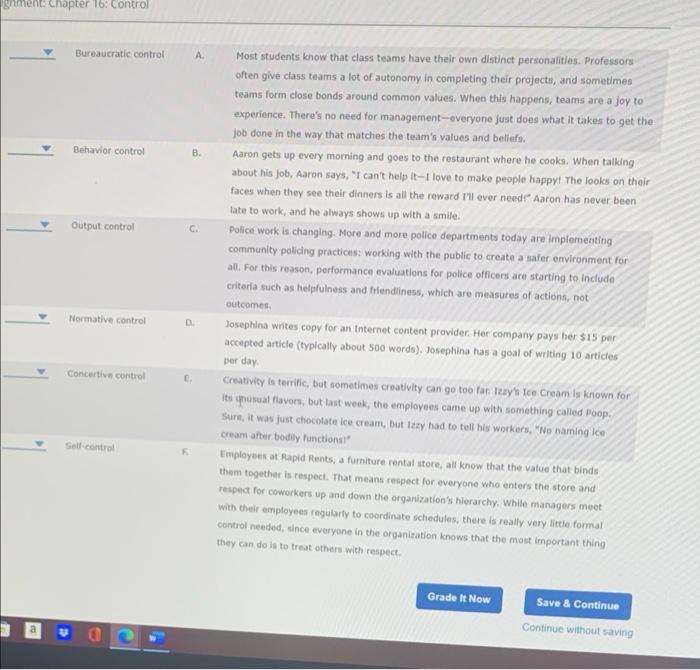 nswer Control Method Example Bureaucratic control