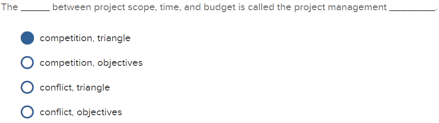 The - between project scope, time, and budget is