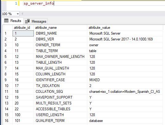 Do fast sp_server_info 100 % attribute_value