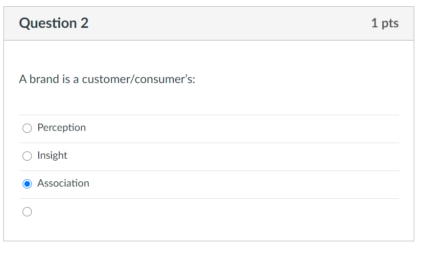 Question 2 1 pts A brand is a