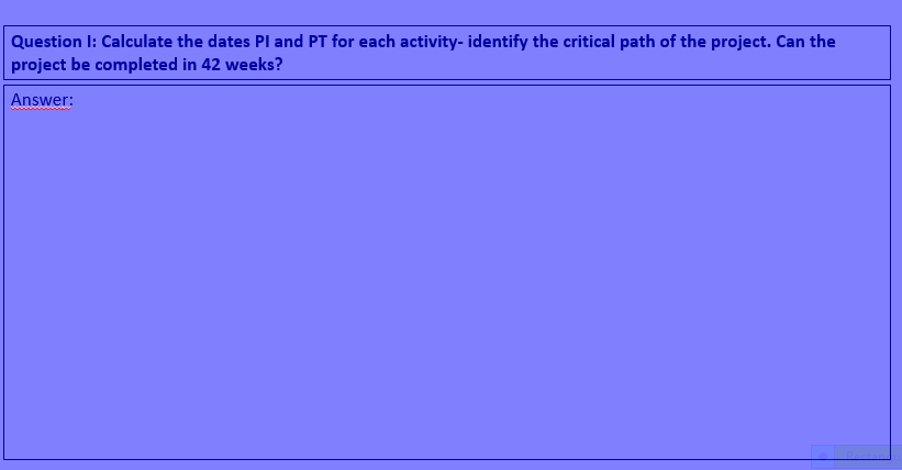 Critical Route: Activities: - Request for
