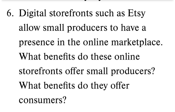 marketing question 6. Digital storefronts such as
