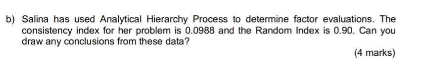 b) Salina has used Analytical Hierarchy Process