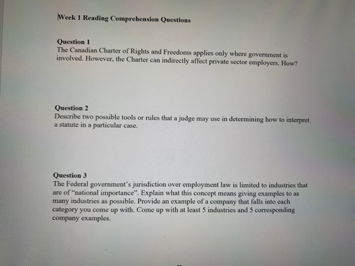 Week 1 Reading Comprehension Questions Question 1
