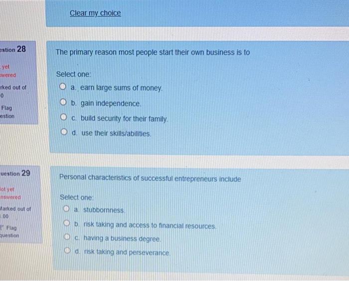 Clear my choice estion 28 The primary reason most