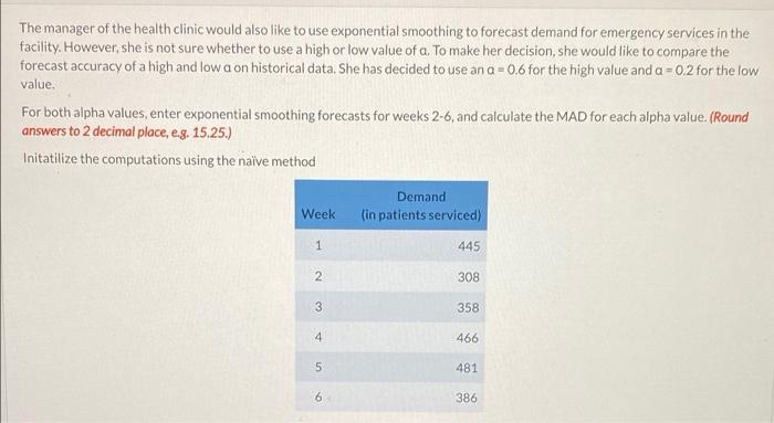 The manager of the health clinic would also like