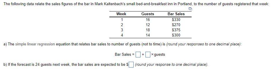 a) The simple linear regression equation that