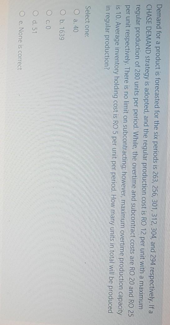 Demand for a product is forecasted for the six