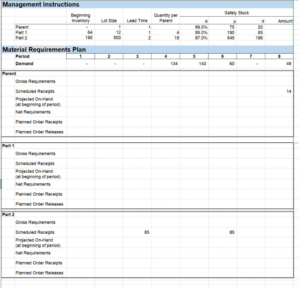 Download HW 8 (Excel download) and perform the