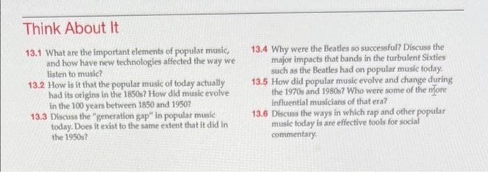 Think About It 13.1 What are the important