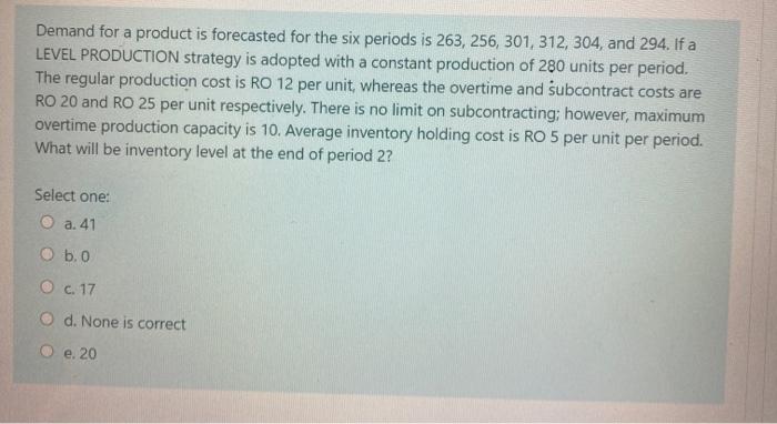 Demand for a product is forecasted for the six