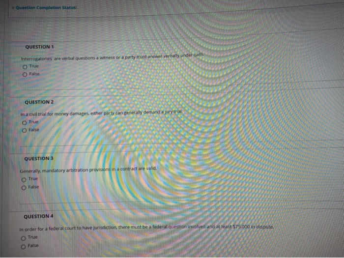 Question Completion Status: QUESTION 1