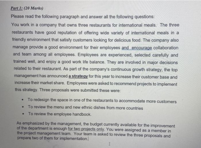 Note: this is a PROJECT MANAGEMENT question