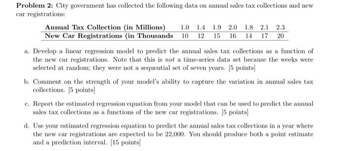 Please provide excel formulas Problem 2: City