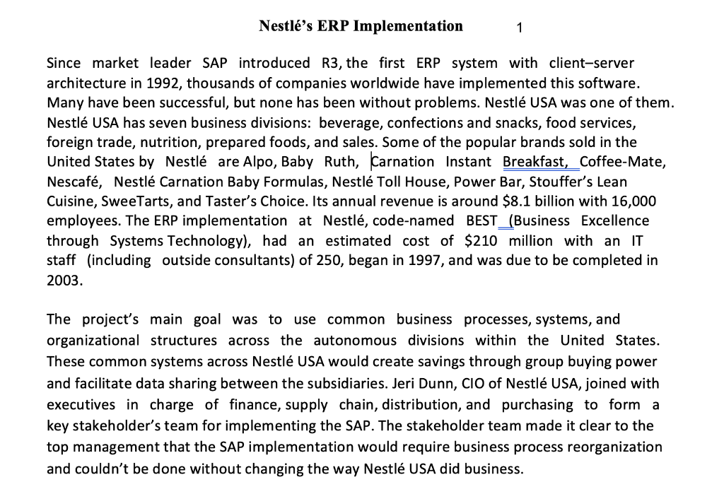 CASE STUDY a. Discuss the objective of ERP