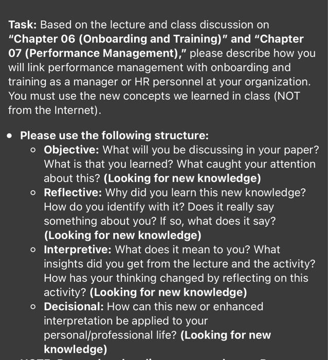 Task: Based on the lecture and class discussion