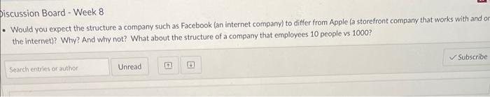 thanks in advance Discussion Board - Week 8 Would