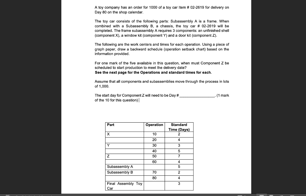 A toy company has an order for 1000 of a toy car